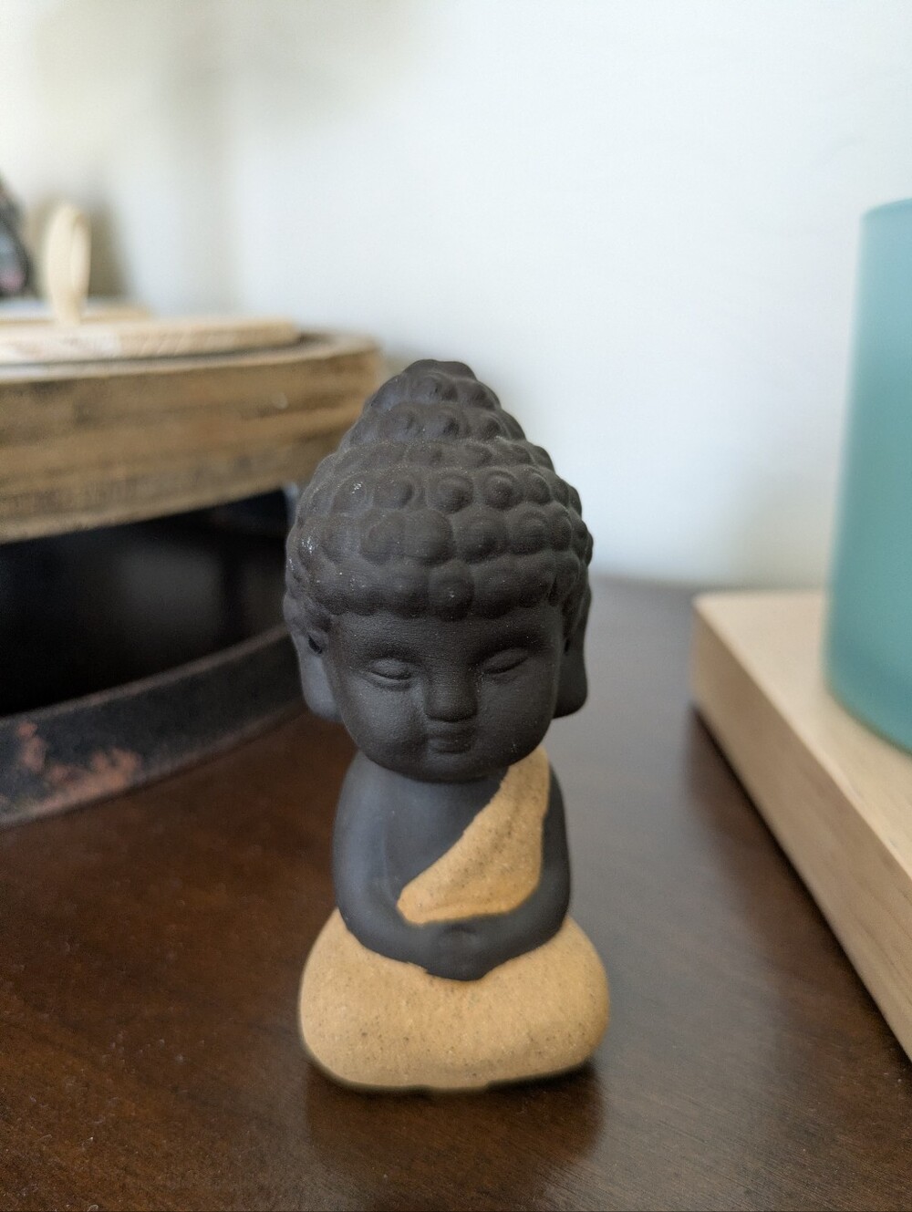 Meditative Buddha Figurine in Black and Tan Mindful Souls